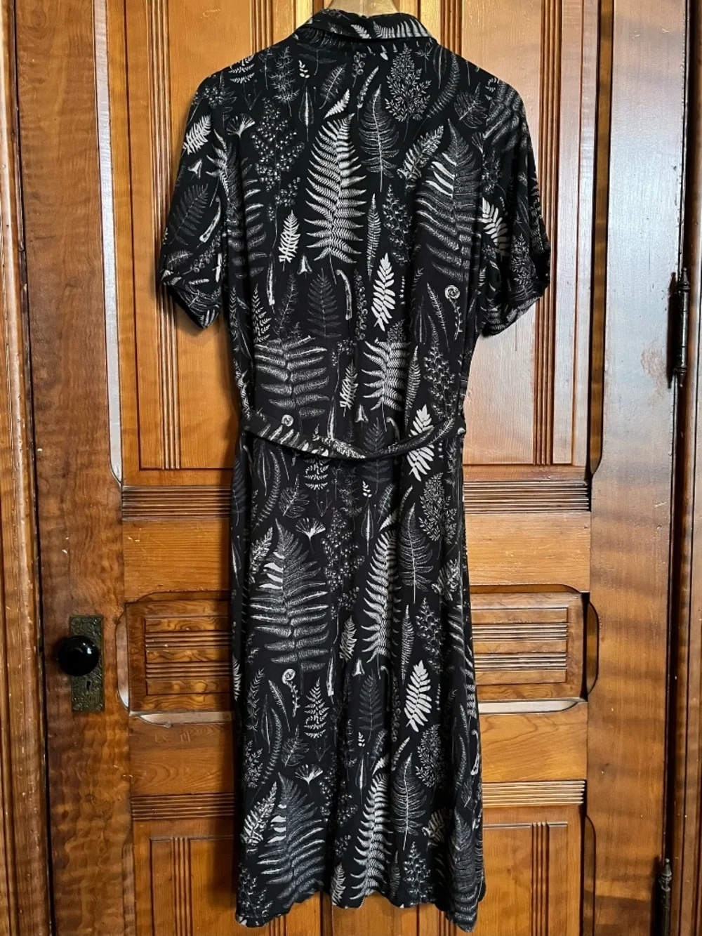 Maidenhair Midi Short Sleeve Shirt Dress - 10 Tall - fern frond illustrations - Picture 8 of 11